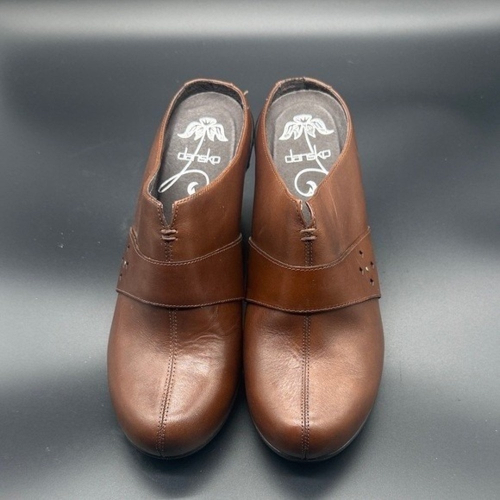 Dansko Women Brown Leather Wedge Mule Clogs Size 40 EU 9.5 10 - Picture 3 of 8